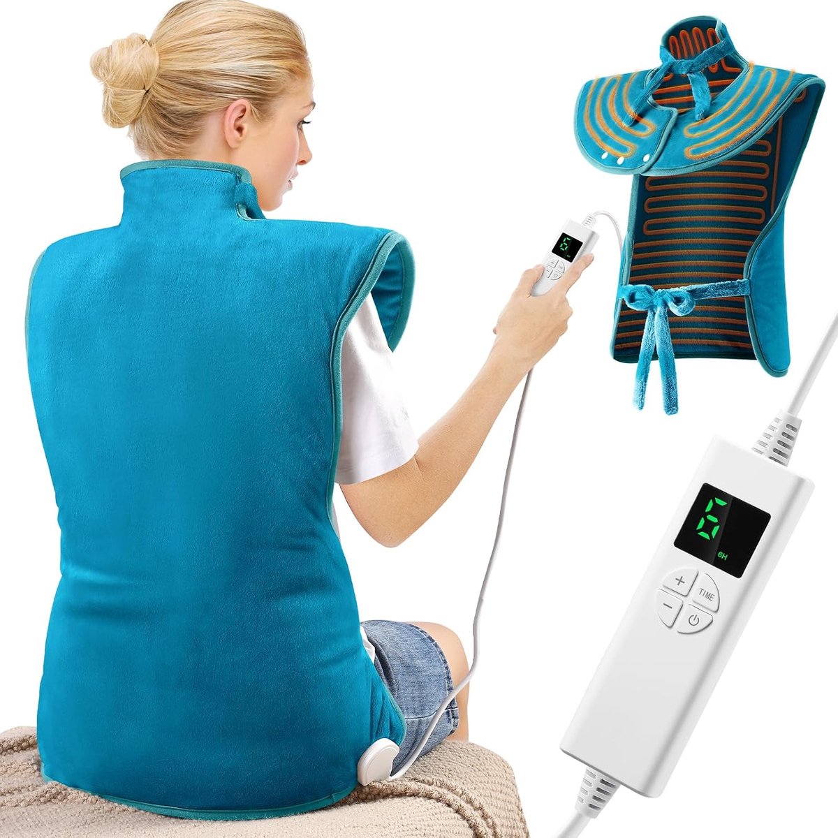 Elektrisch Warmtekussen - 61 x 94 cm - Voor Rug, Nek, Schouders en Taille - 6 Warmtestanden - 4 Timerstanden - Machinewasbaar