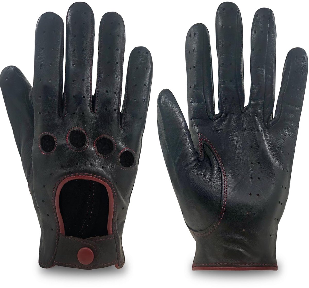 SnelShoppen - Dames Rijhandschoenen Zwart Rood Vintage Schapenhuid Touchscreen Zachte Dunne Hoge Kwaliteit voor Auto, Motor en Fietsen