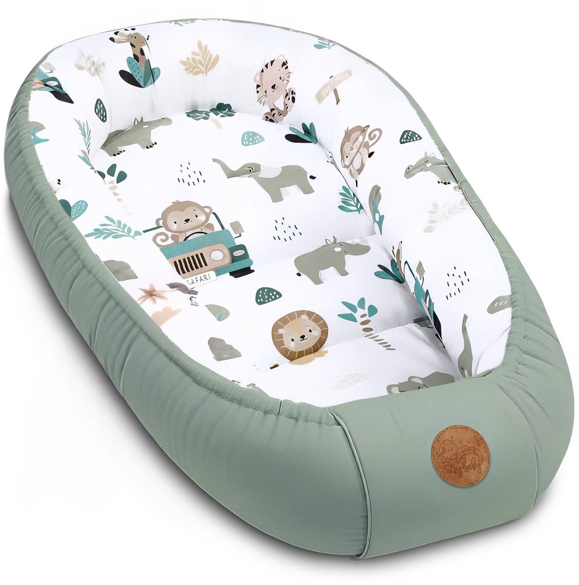SnelShoppen - Zacht Nestje Pasgeborene – Draagbaar Knuffelnestje 90x50 cm Afrika Blauw – Comfortabel en Behaaglijk voor Ledikant, Kinderbed, Wieg en O
