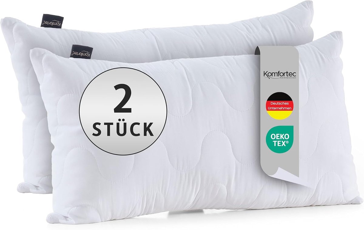 SnelShoppen - Komfortec Hoofdkussen Set van 2, 40 x 80 cm, Gewatteerde Microvezel Kussens, 600 g Vulkussen, Ademend, Hypoallergeen, Verstelbaar, Zacht