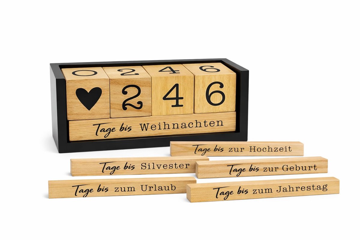 SnelShoppen - Houten Aftelkalender, Decoratieve Tafelkalender met Kubussen van Hout, Cijfercountdown voor Feesten, Verjaardagen en Speciale Gelegenhed
