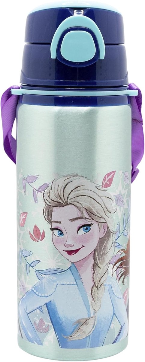 SnelShoppen - Pop-Up Aluminium Drinkfles met Riempje 730 ML voor Kinderen - BPA Vrij - Praktisch Drinksysteem - Perfect voor School, Sport en Buitenac