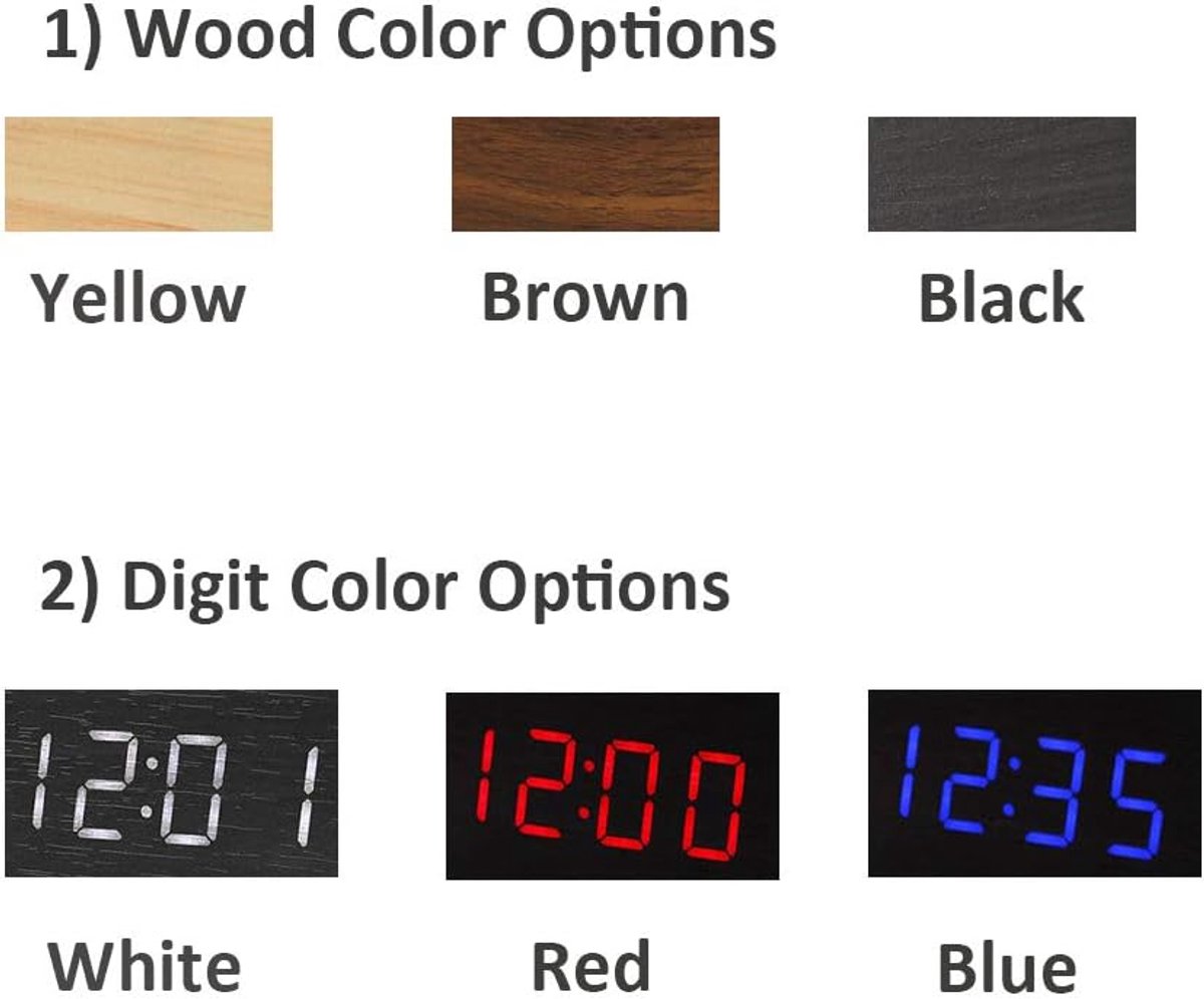SnelShoppen - Houten Digitale Klok – Multifunctionele LED Alarmklok met Tijd/Datum/Temperatuurweergave en Stembesturing – AC11 Zwart / Blauw – Perfect