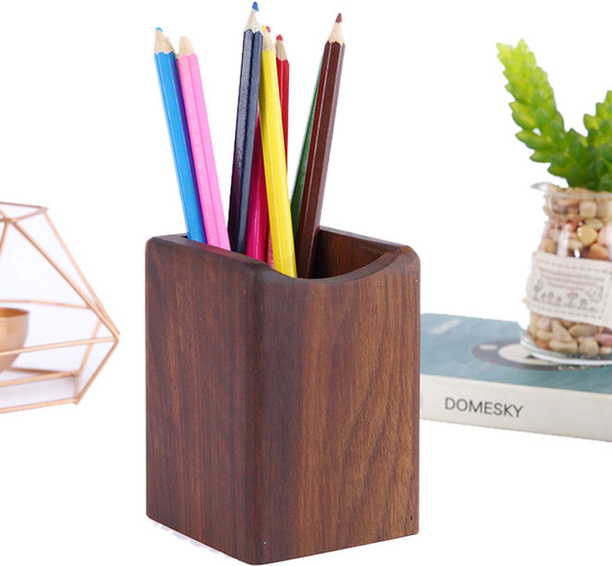 Pennenbakje - Pennenhouder bureau - Bureau organizer - Opbergdoos voor schrijfwaren - Opbergdoos - Massief houten opbergdoos - Houtkleur - Zwart walnoot