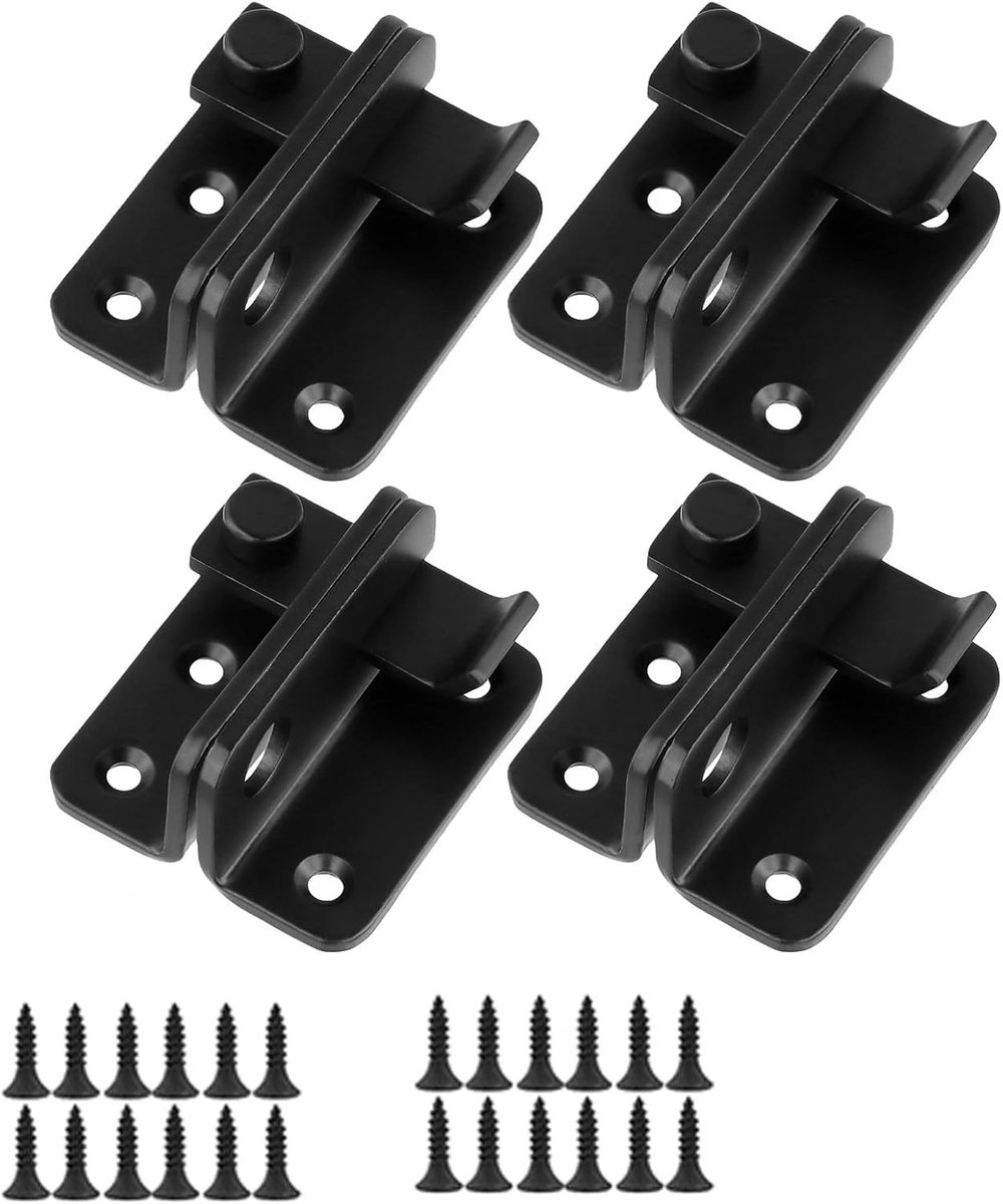 RVS Barn Lock Flip Lock Set van 4 Stuks voor Houten Poorten, Verstevigde Schuifvergrendeling met Zwart Design en Duurzaamheid