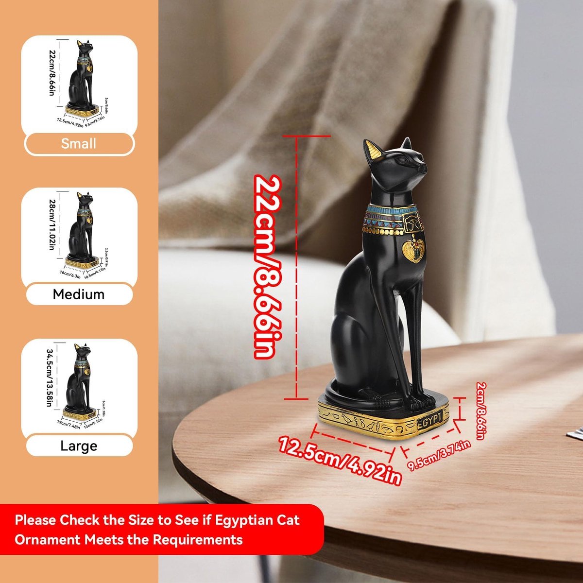 SnelShoppen - Bastet Beeldje, Egyptisch Kat Beeld, Handgemaakt Resin Standbeeld, Godin van de Katten, 12,5 x 9,5 cm - Decoratie voor Thuis en Kantoor