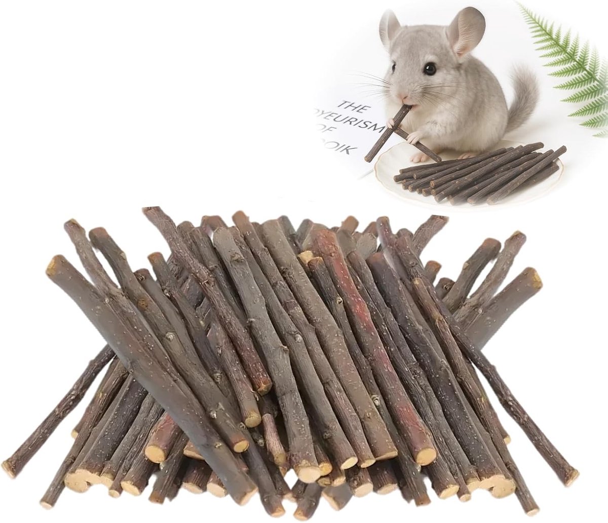 Natuurlijke houten kauwsticks voor kleine dieren - Appelboom takken voor cavia's, konijnen en hamsters - 100g kauwplezier