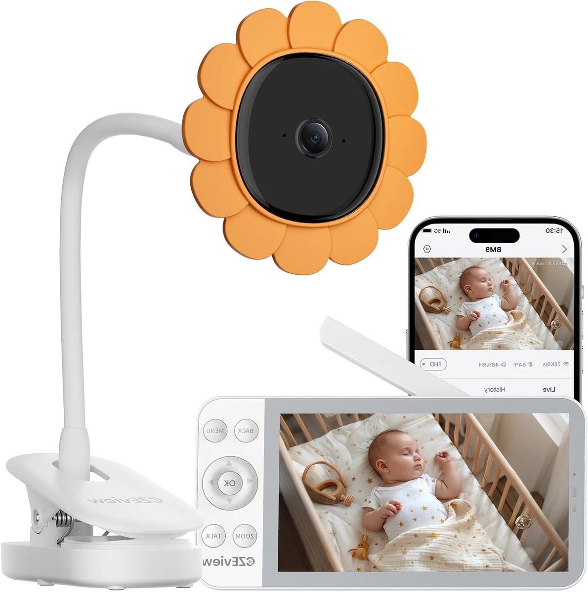 Babyfoon met camera - Videobabyfoon app - Kind in de gaten - 5.5 inch scherm - Lokaal zonder wifi
