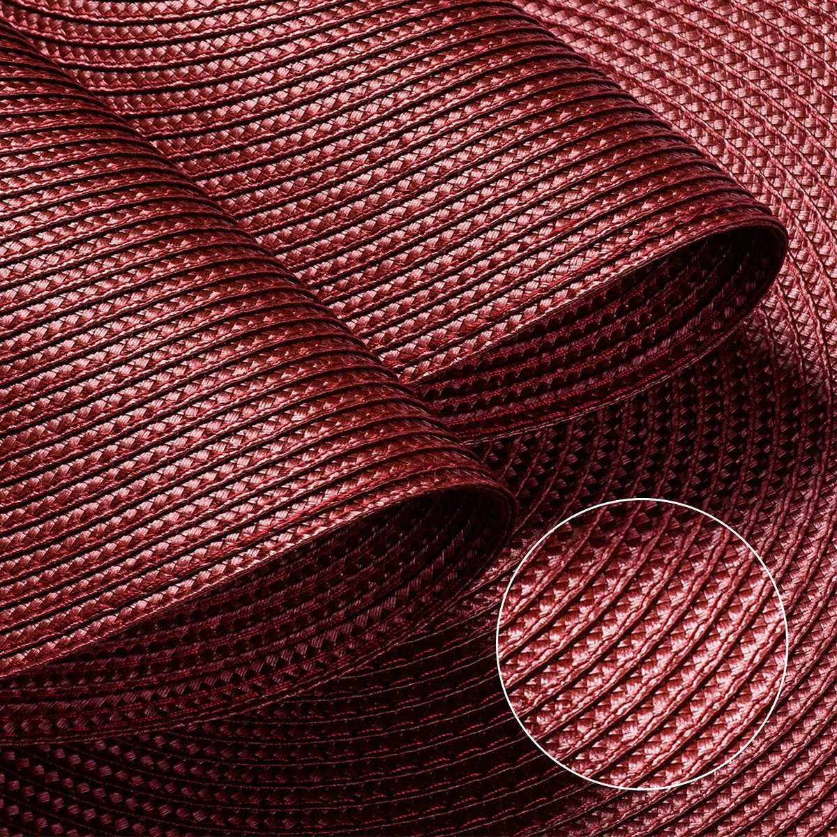 SnelShoppen - Ronde Geweven Placemats 38,1 cm - Wasbaar, Antislip, Bordeauxrood - 6 Stuks voor Eettafel, Feesten, Keuken en Tuin