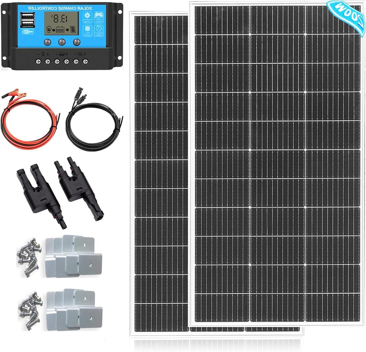 Zonnepaneel Set - Energie Opladen - Off-Grid Energie - Hoge Conversie - 200 Watt - Zwart