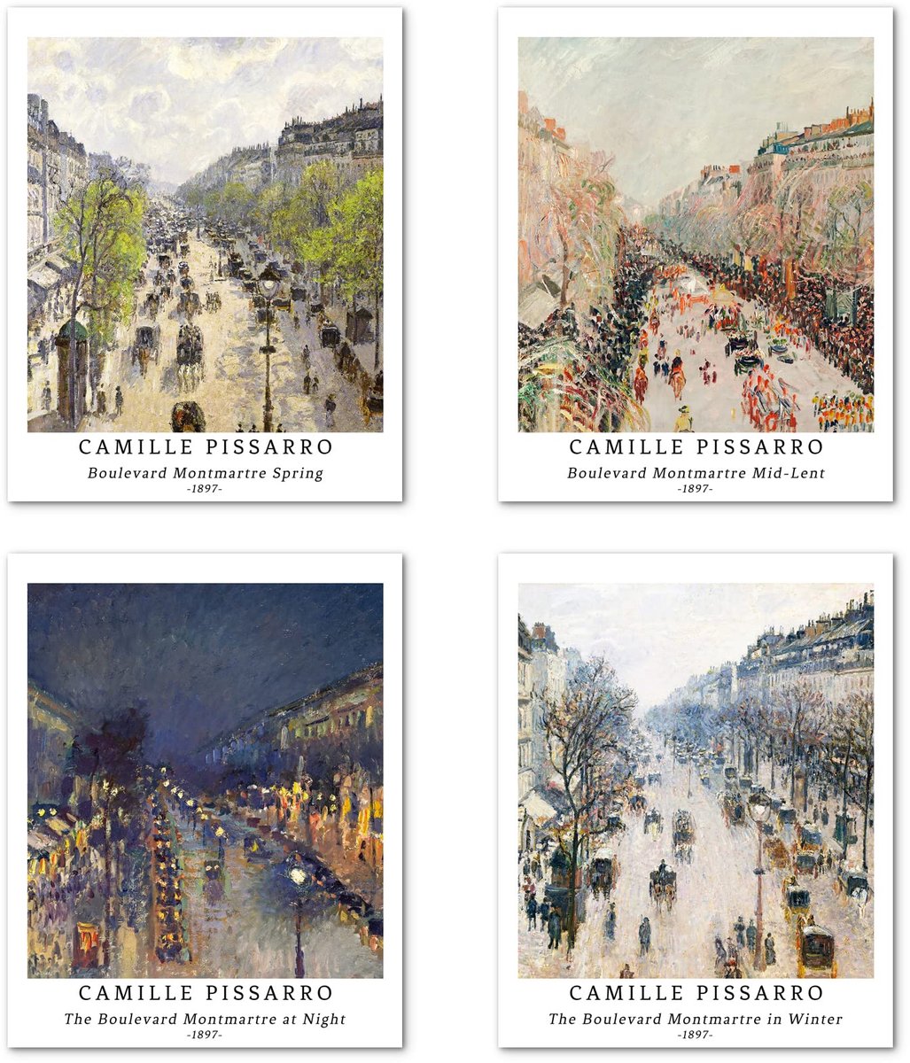 SnelShoppen - Berkin Arts Wanddecoratie Set van 4 Niet Ingelijste Giclee Prints 11x14 inch Landschap Kunst Herfst Nachtseizoenen Realisme Stadsgezicht