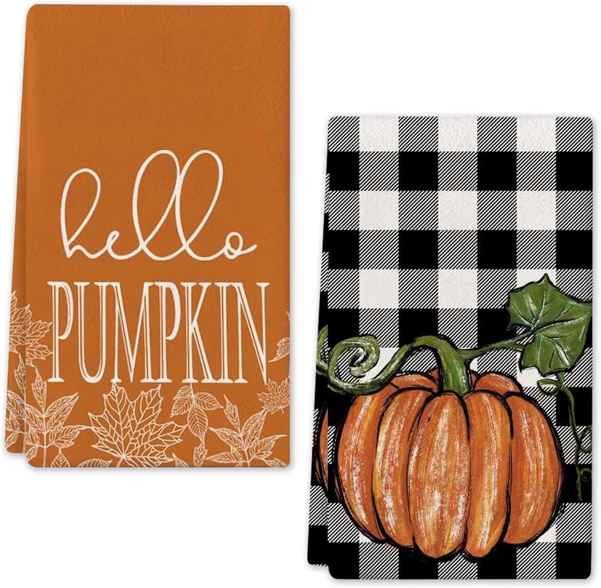 Set van 2 Herfst Keuken Theedoeken met Esdoornblad en Pompoen, Ideaal voor Seizoensdecoratie, 43cm x 66cm