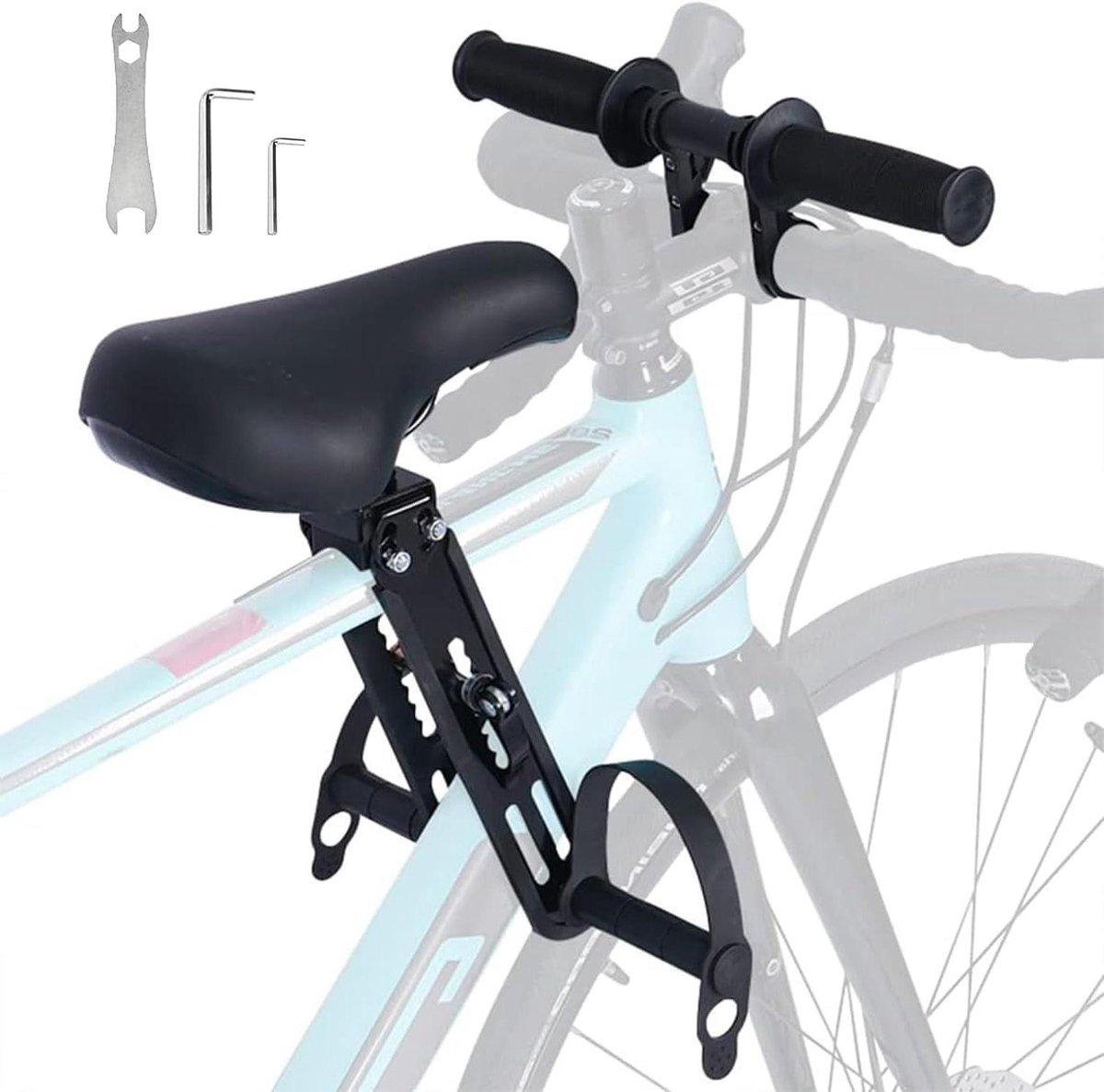 Kinder Fietsstoel - Voorzitje Fiets - Samen Fietsen - Met Handgreep En Voetsteunen - 2-6 Jaar - Zwart