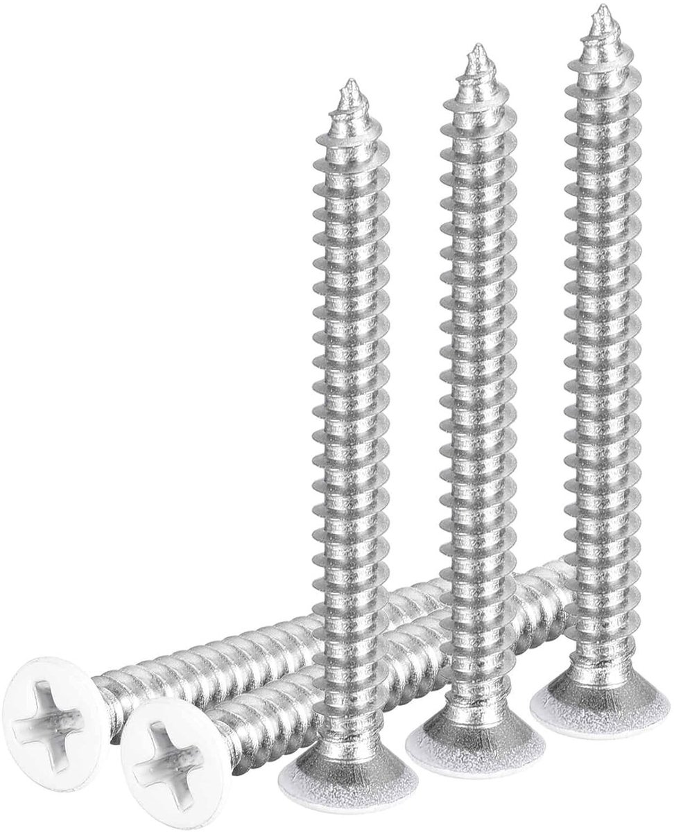 50 Stuks Platte Schroeven ST4 x 40mm, 304 RVS, Wit, Phillips Zelftappende Schroeven voor Houtbewerking en Meubels