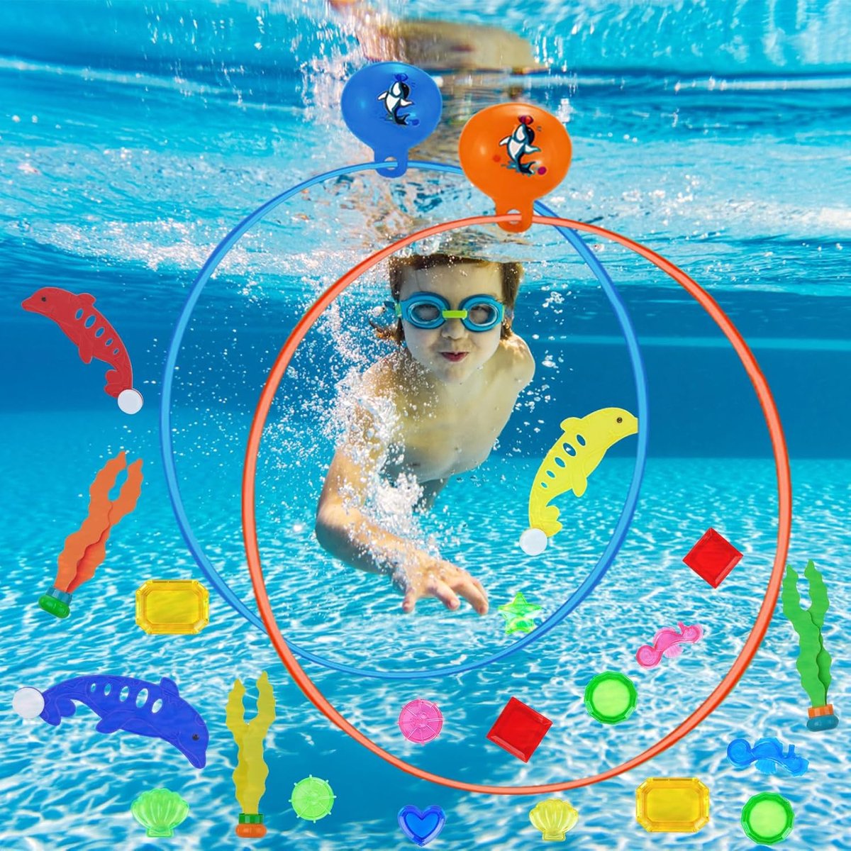 SnelShoppen - 27-delige Duikset voor Kinderen - Onderwater Speelgoed voor Zwembad - Leuke Duikaccessoires - Geschikt voor Verjaardagsfeest en Zomerple
