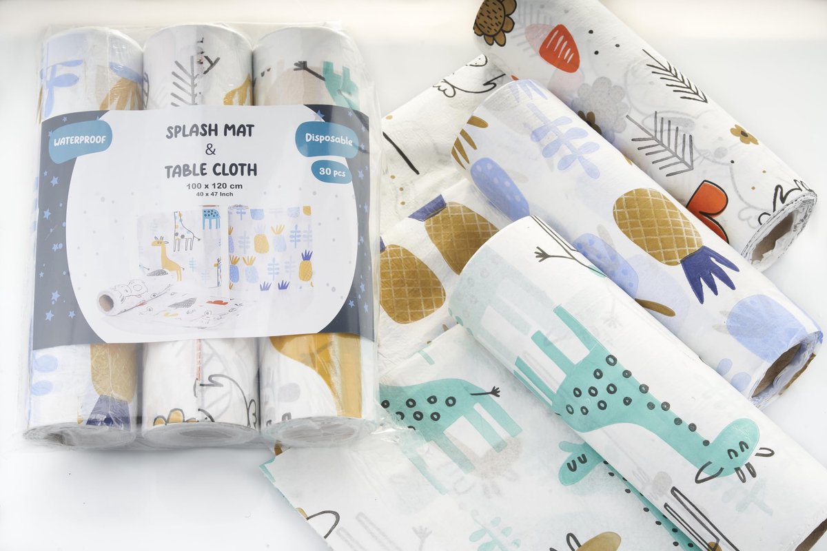 SnelShoppen - 30 stuks waterdichte wegwerp-spatmatten voor baby's - Grote splatmat 100x120cm voor kinderstoel, vloer, feesttafelkleed, onderlegger, kl