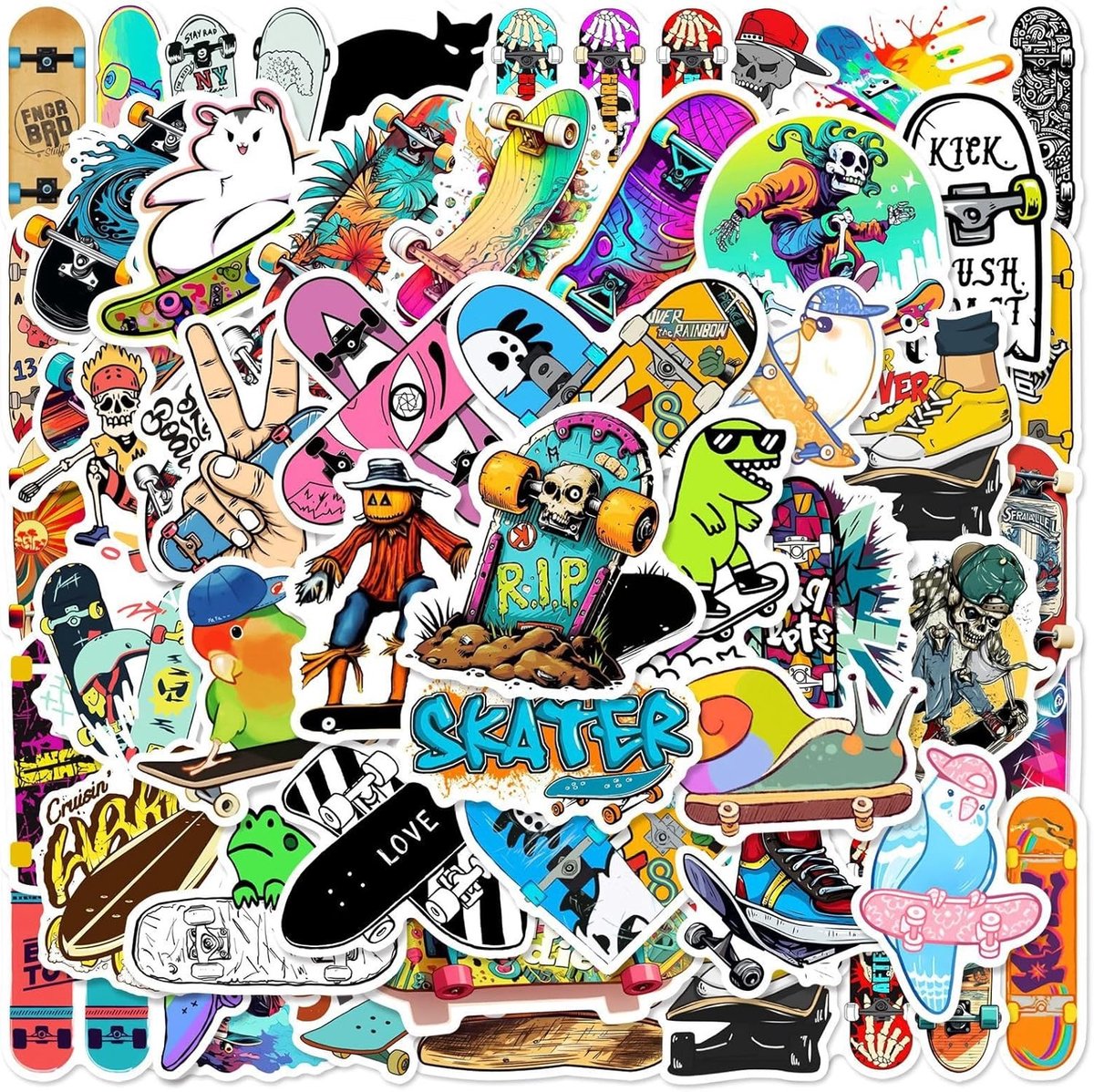 50 Stuks Waterdichte Vinyl Stickers voor Skateboards, Fietsen en Laptops - Graffiti Ontwerpen voor Kinderen en Tieners