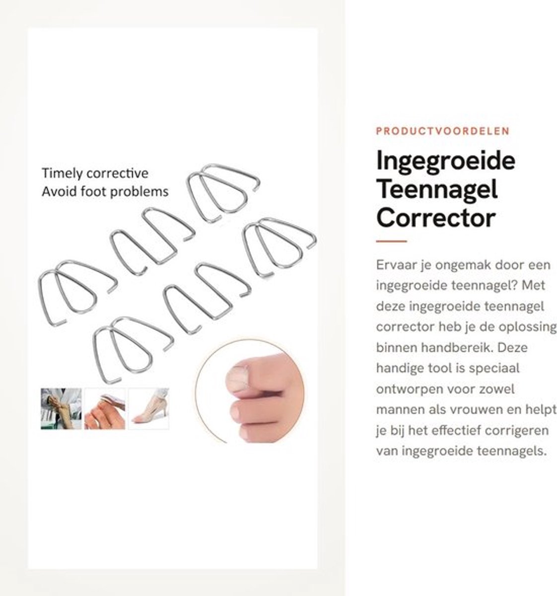 Teennagelcorrector - Ingegroeide Teennagel Tool - Nagelcorrectie Haak - Draad Lifter - Recovery Tool - Geschikt voor Vrouwen/Mannen