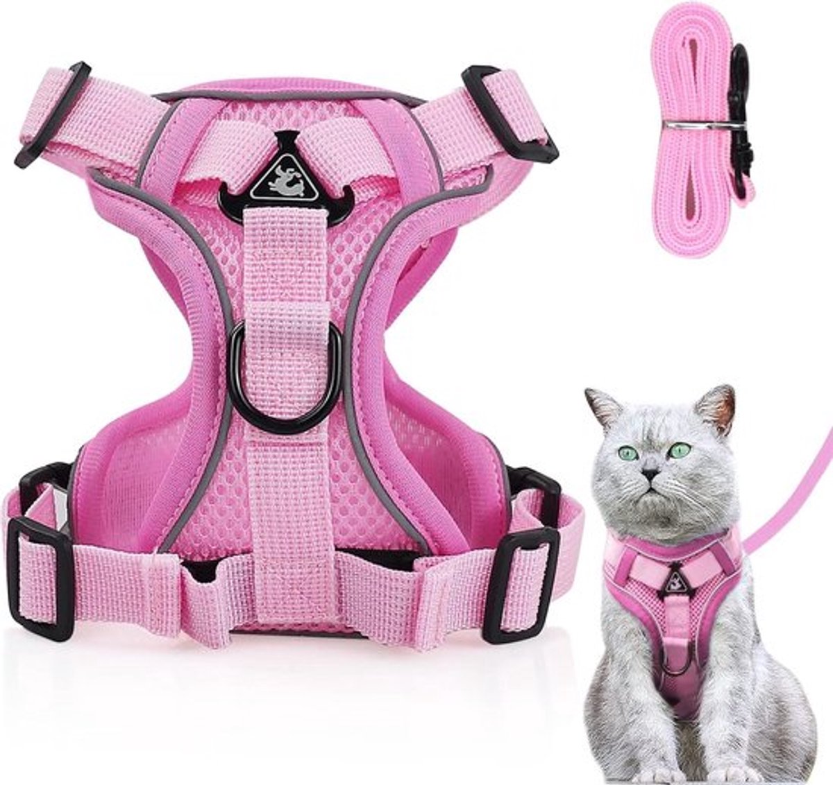 Thijox - Verstelbaar Kattenharnas voor Ontsnappingsbestendige Riemset, Zacht Borstharnas voor Katten, Kittens, Honden, Puppy's - Lichtroze - XS