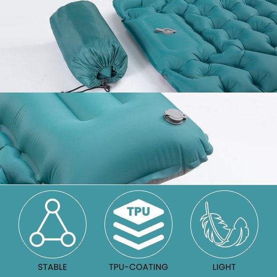 Zelfopblazend Slaapmatras - Campingmat Luchtbed - Outdoor Kamperen - Ingebouwde Voetpomp - 196 x 69 cm - Blauwgroen Grijs — afbeelding 4