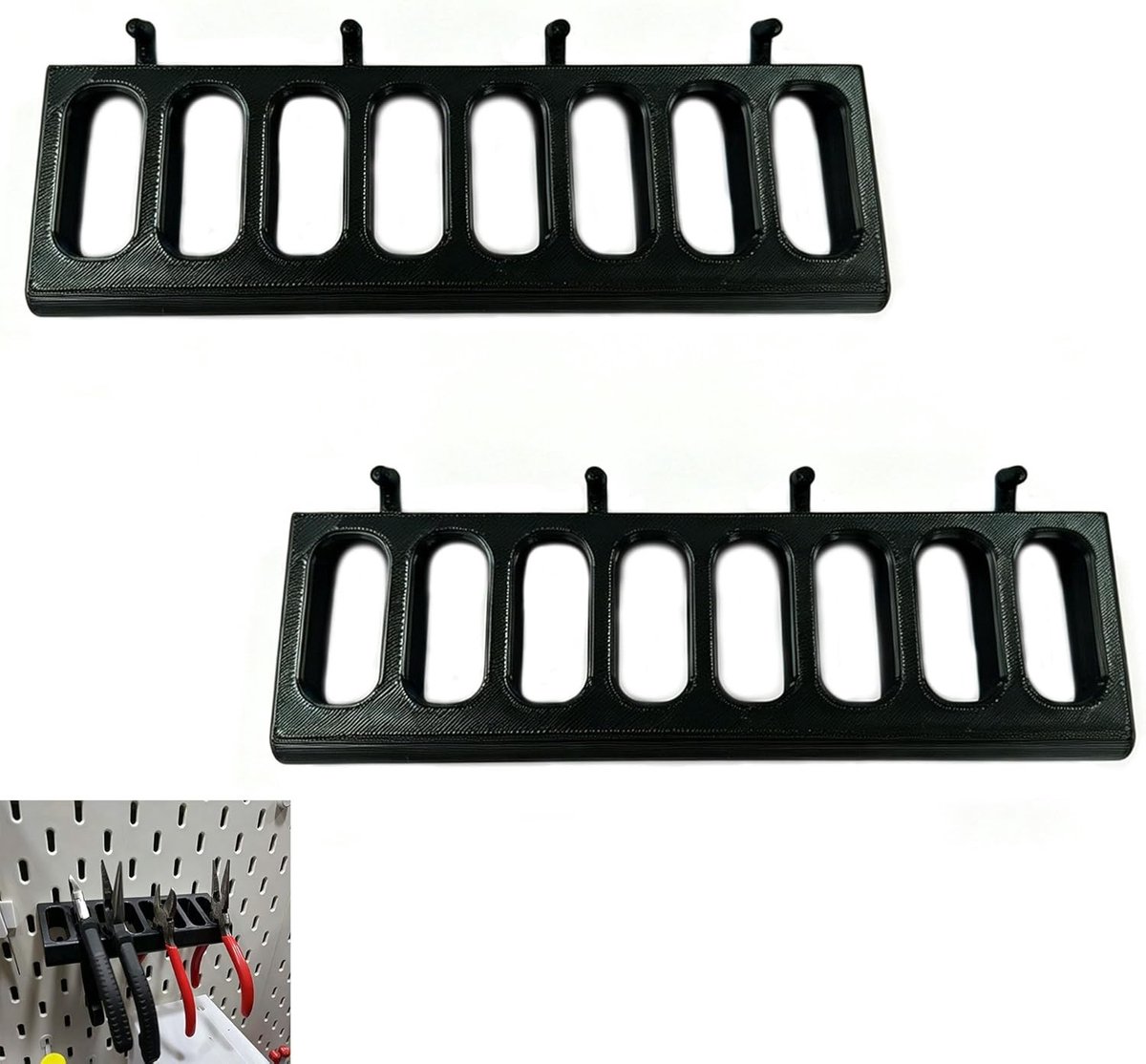 Klemhouder voor geperforeerde platen, 2 stuks, zwarte opbergclips voor gereedschap, werkplaats organizer, garage accessoires en doe-het-zelf oplossingen