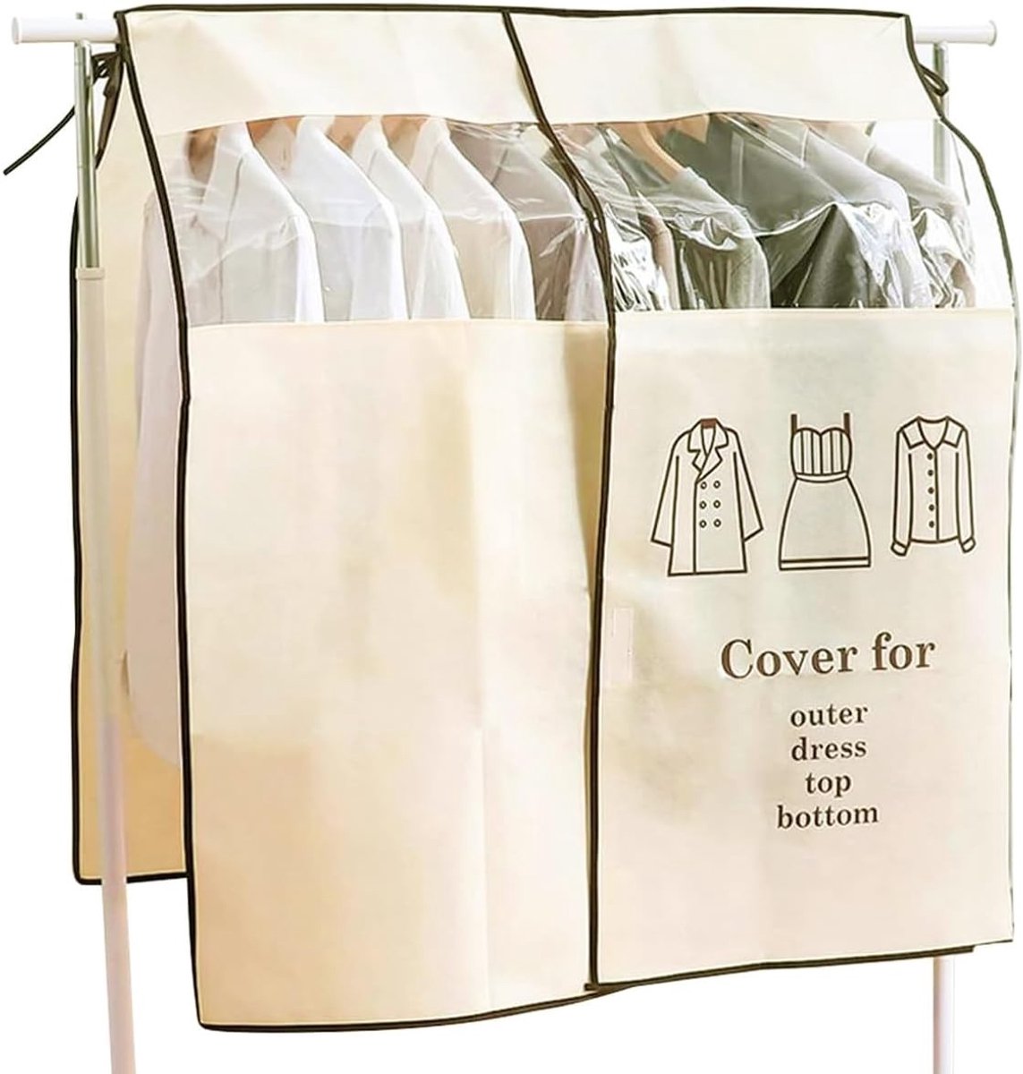 Kledingrekhoes 120 x 120 cm, Stofbescherming, Vochtbestendig, Ideaal voor Kledingopslag, Beige en Duurzaam