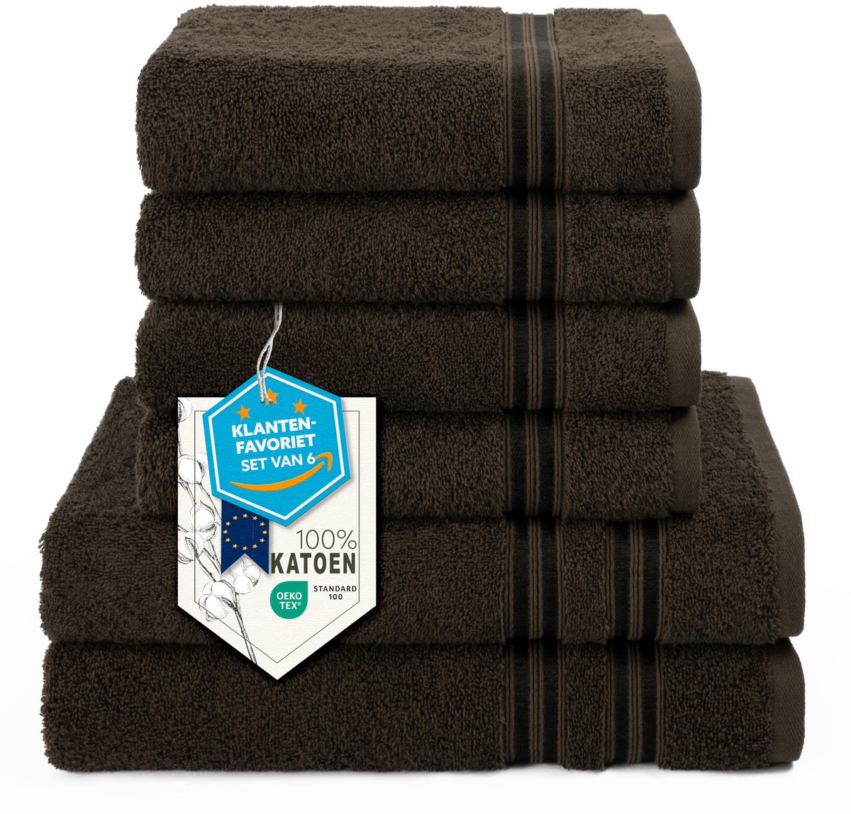 SnelShoppen - 6-delige Handdoekenset - 2 Badhanddoeken 70x140 cm + 4 Handdoeken 50x100 cm - 100% Katoen Badstof - Zacht, Absorberend, OEKO-TEX Gecerti