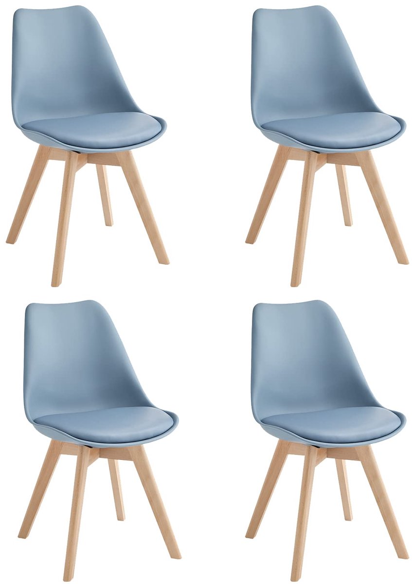 SnelShoppen - Design Twist Tommy 4 Stoelen - Houten Stoelen - Modern Design - 52 x 48,5 x 82 cm - Blauw - Perfect voor Keuken, Eetkamer en Tuin