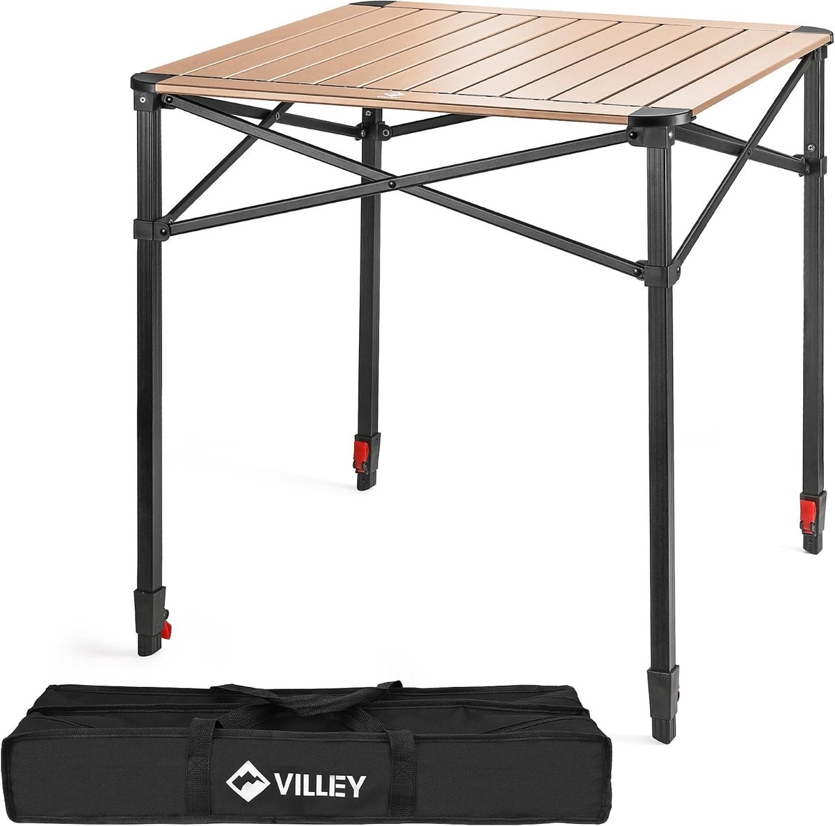 SnelShoppen - Aluminium Vouwtafel met Draagtas 70x70x78 cm - Opvouwbare Campingtafel, Balkon- en Tuin tafel voor Picknick, Kamperen en Strand