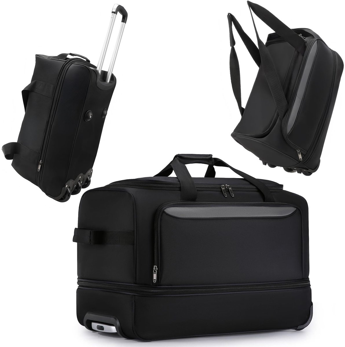 SnelShoppen - Cozary Reistas met Wieltjes 57L - 3-in-1 Trolley van Waterafstotend Oxford - Uitbreidbare Reis Koffer - Sporttas en Rugzak - 56x29x35 cm