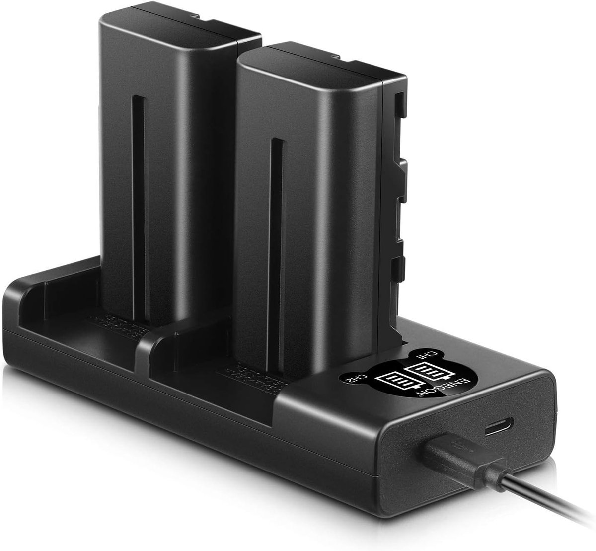 Camera Accu 2900mAh (2-Pack) voor LED Video Light Panel en Snelle Dubbele Oplader, Compatibel met Sony NP-F Series