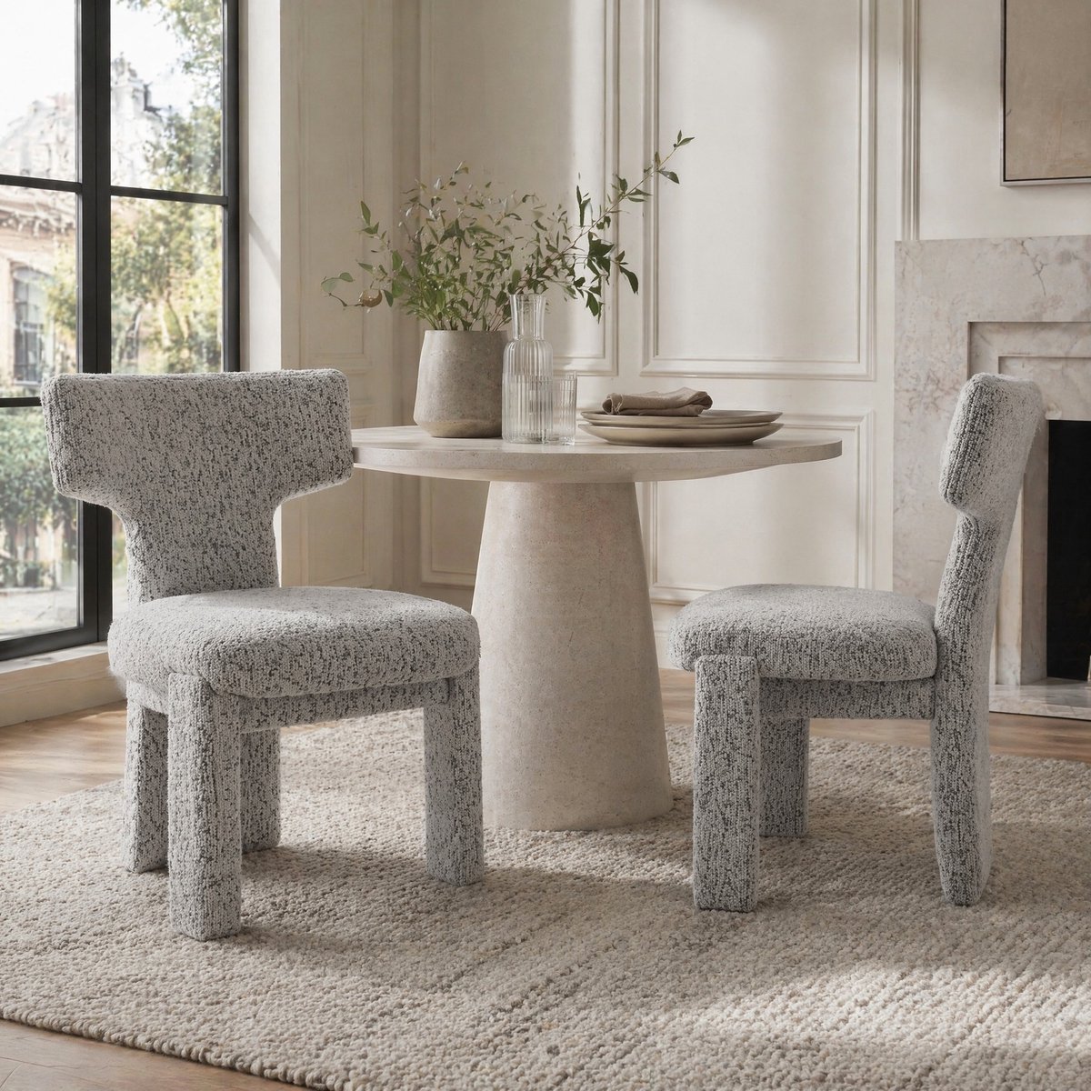 MEUNIQ eetkamerstoel set van 2 in wit en zwart met chenille bekleding, houten poten, zonder armleuningen, moderne eetkamerstoel voor woonkamer, eetkamer en café White+Black