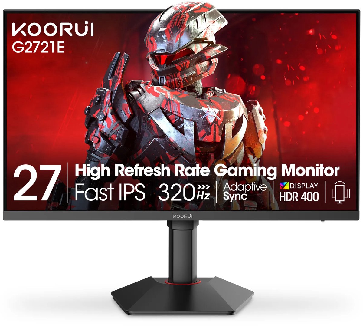 KOORUI G2721E 27 Inch Gaming Monitor - 320Hz Fast IPS PC Monitor - 1ms - HDR400 - 98% DCI-P3 - HDMI 2.1 & DisplayPort 1.4 - Zwart