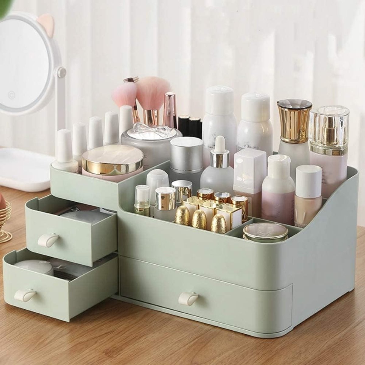SnelShoppen - Kousee Makeup Organizer met Lades, Grote Capaciteit Countertop voor Vanity, Badkamer en Slaapkamer Desk Cosmetica, Huidverzorging, Borst
