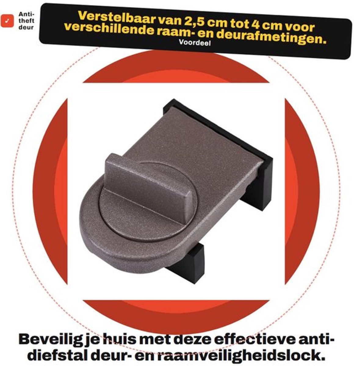 Veiligheidslock - Schokbestendig - Verstelbaar - Raamuitzetter - Raamvastzetter - Kindveilig - Gemaakt van zwaar metaal met rubber - Raamstopper