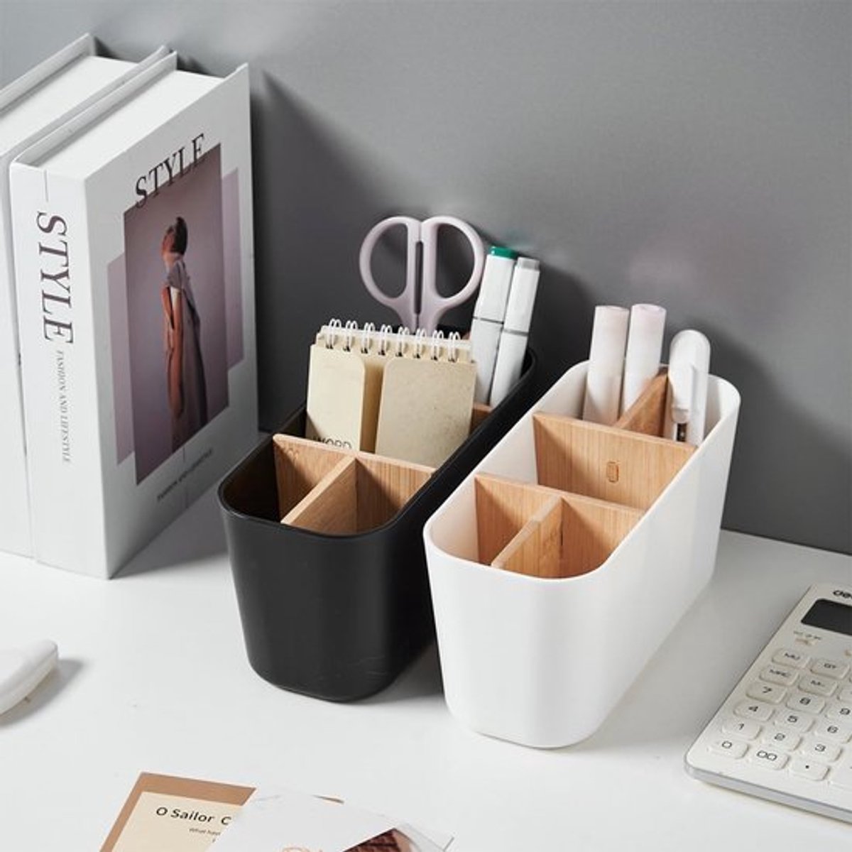 Tandenborstelhouder - Badkamerorganizer - Elegant ontwerp - Zwart - Bamboeverdelers - Geschikt voor badkamer - 5 compartimenten
