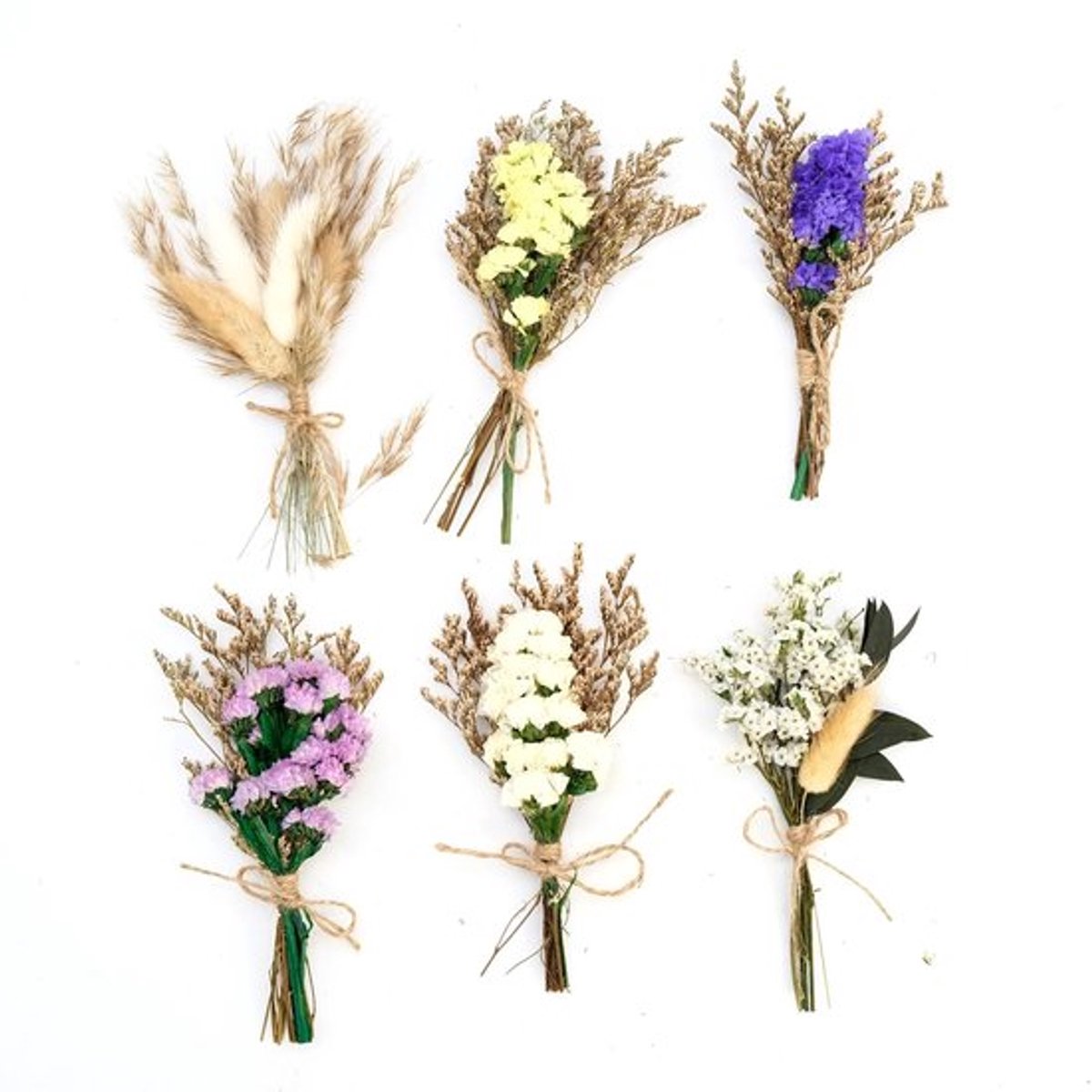 Mini-gedroogde bloemen, 6 bundels droogbloemen, doe-het-zelf droogbloemen voor fotolijst, kunst, handwerk, dagelijkse woondecoratie, bruiloftsdecoratie