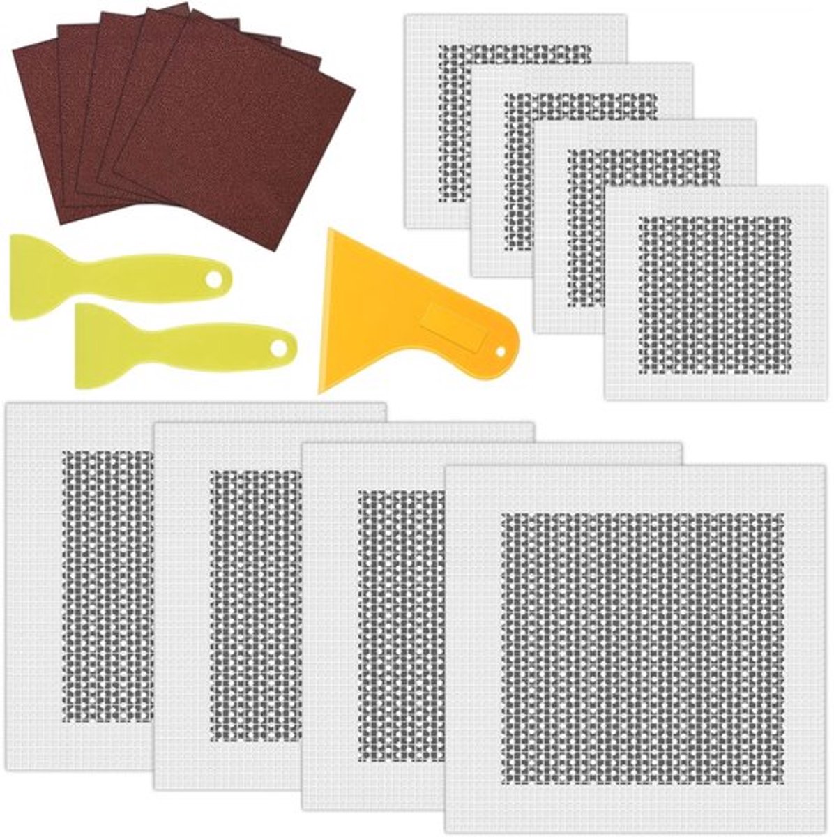 Muur Reparatie Tool Eenvoudig te Gebruiken - Muur Scherm Reparatie Patch - Plastic Schrapers - Schuurpapier - Gipsplaat - Inclusief 8 Vellen - Muur Reparatie Set