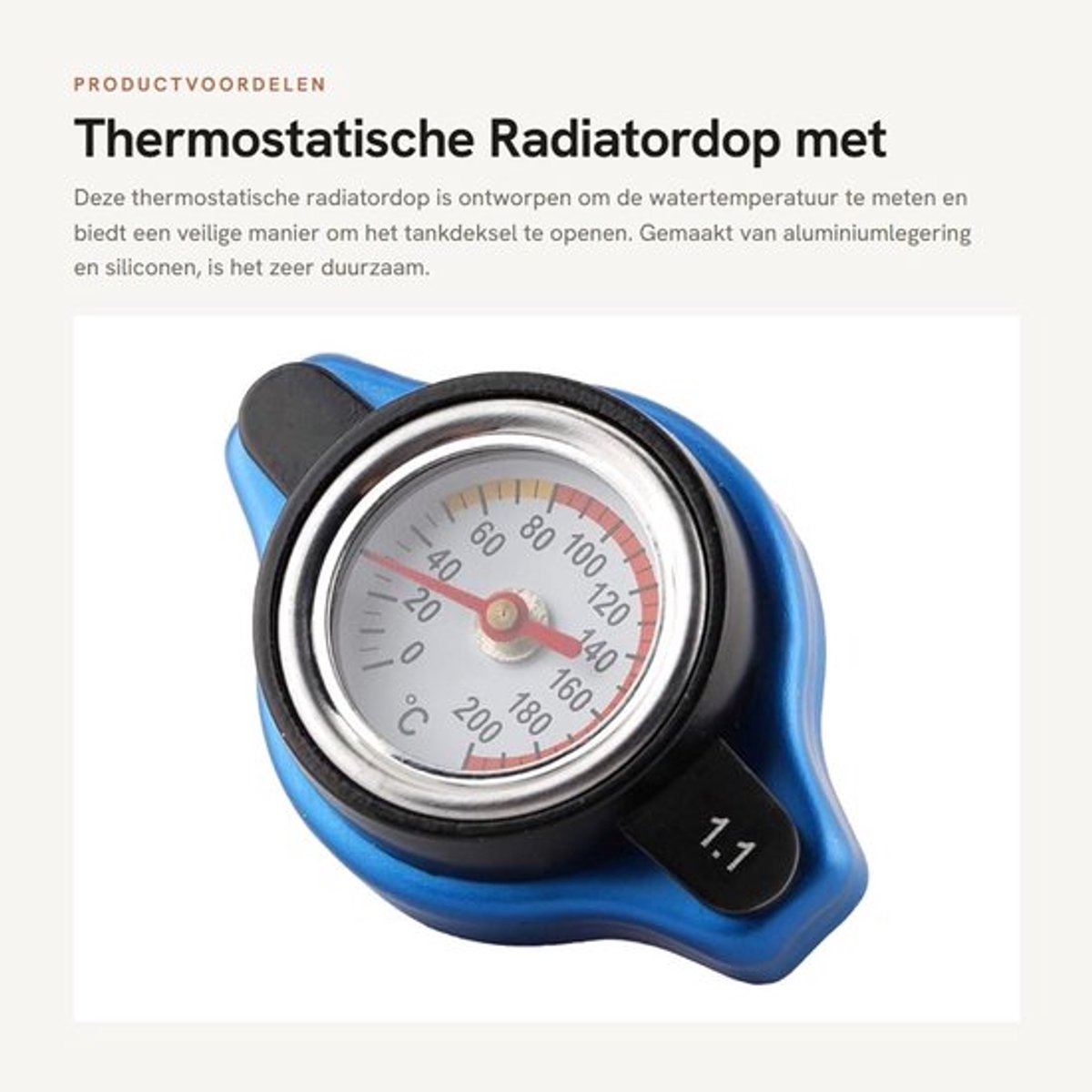 Radiatordop Aluminiumlegering met Watertemperatuurmeter - Thermostatische Dop - Drukbeoordelingsdop - Eenvoudig te Installeren - Siliconen Binnenste Plug - Veilig Temperatuurindicatie - Koelvloeistofdop