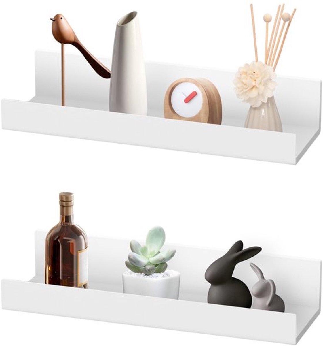 Wandplank zonder boren - 2 stuks - Kunststof - Decoratief zwevend rek - 27 cm - Voor woonk