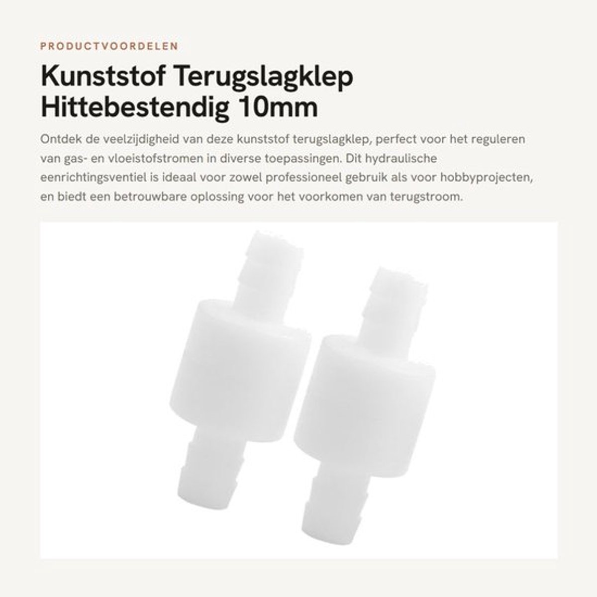 Terugslagklep 10mm - Hittebestendig - Hydraulisch Eenrichtingsventiel - 2 Stuks - Temperatuurbestendigheid 100°C - Goede stabiliteit en duurzaamheid