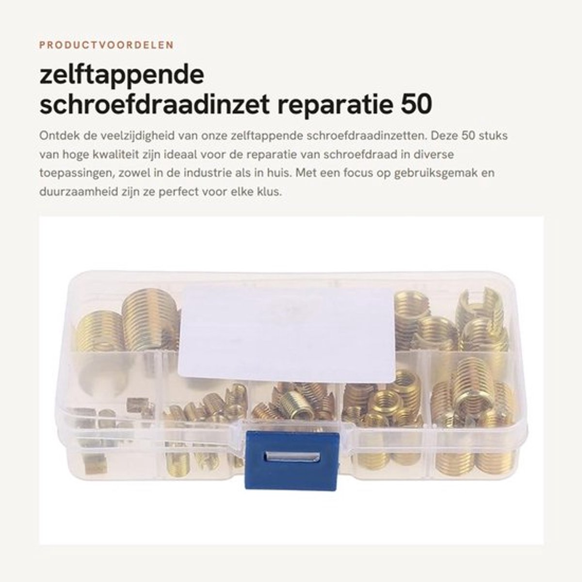 Schroefdraad Reparatieset 50 Stuks - Schroefdraad Inzetstukken - Zelftappende Schroeven - Koolstofstaal - Hoogwaardige Kwaliteit - Verbeterde Werkefficiëntie - Schroefdraadinzet