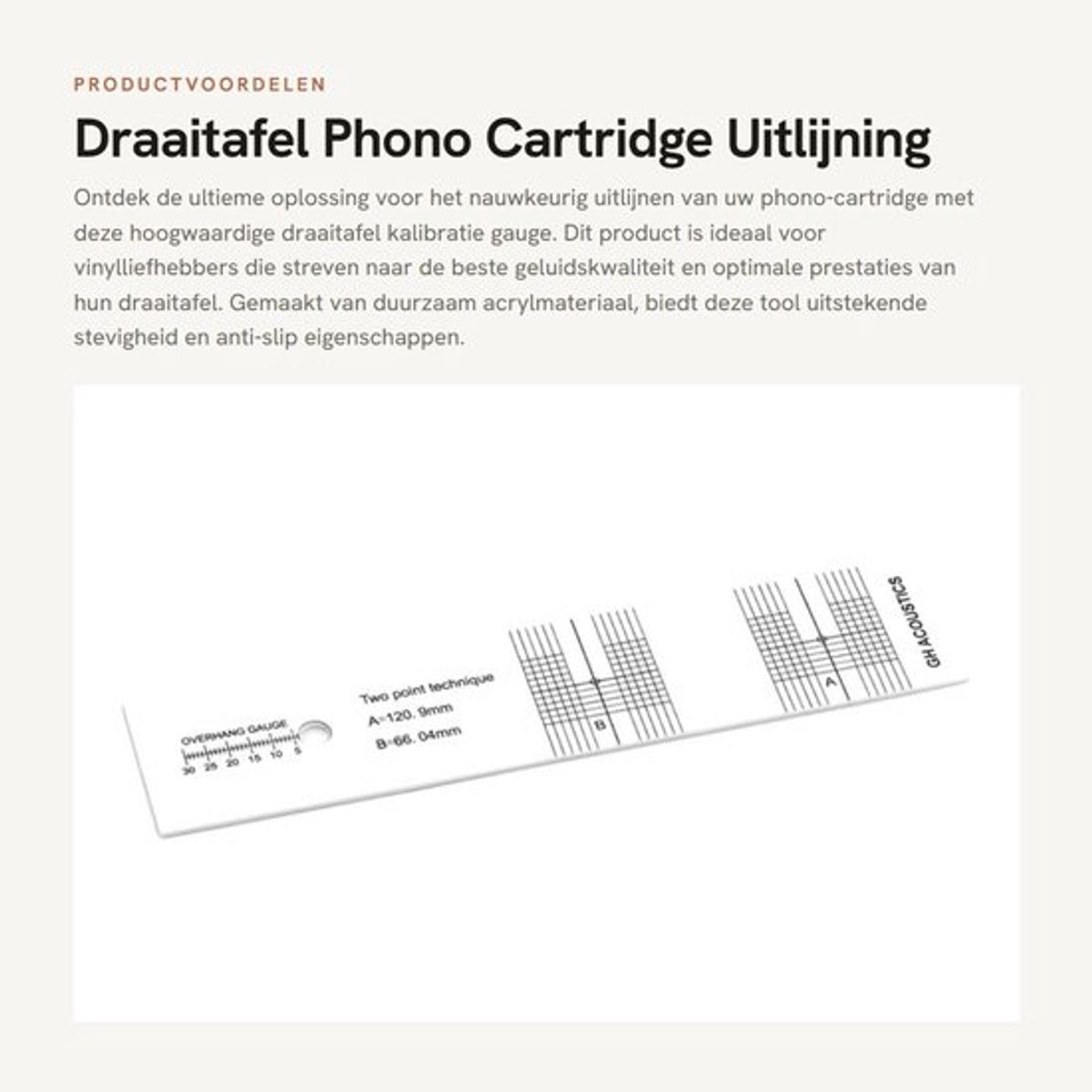 Uitlijn Gauge Antislip - Kalibratie Tool - Dubbele Nauwkeurige Uitlijningspunten - Acrylmateriaal - Voor Draaitafel Onderdelen - Professionele Uitlijning - Cartridge Uitlijn Tool