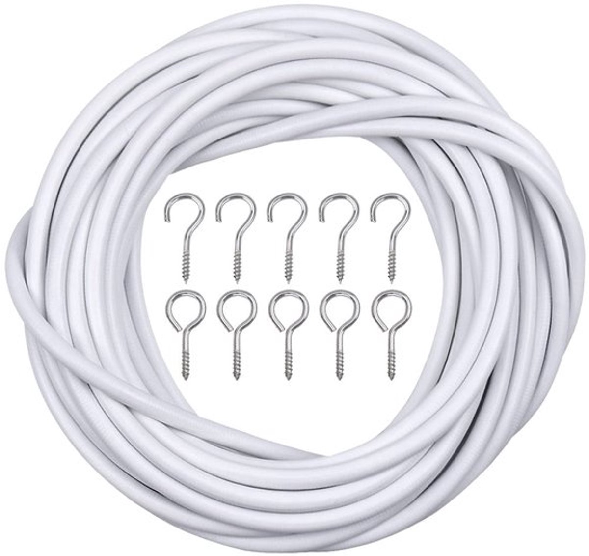 Gordijndraad 10 m - Set met 20 Haken/Ogen - Witte Gordijn Draad - Geschikt voor Houten/Metalen Ramen - Eenvoudig te Monteren - Ophangkoord