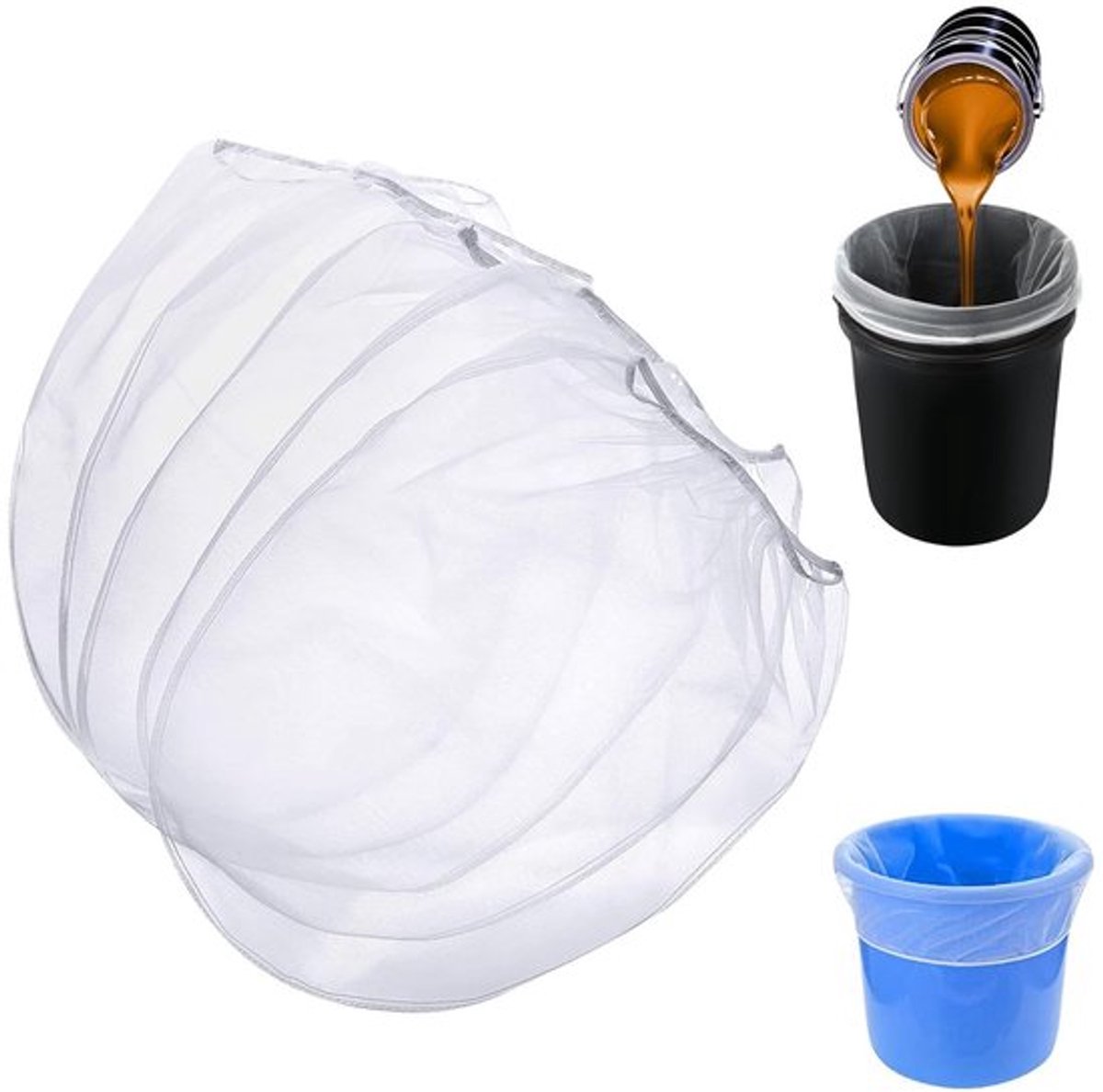 Filterzak 5 gallon - 5 stuks - Fijne filters - Elastisch openingsontwerp - Hoogwaardig polyester - Duurzaam en gemakkelijk te reinigen - Filternet