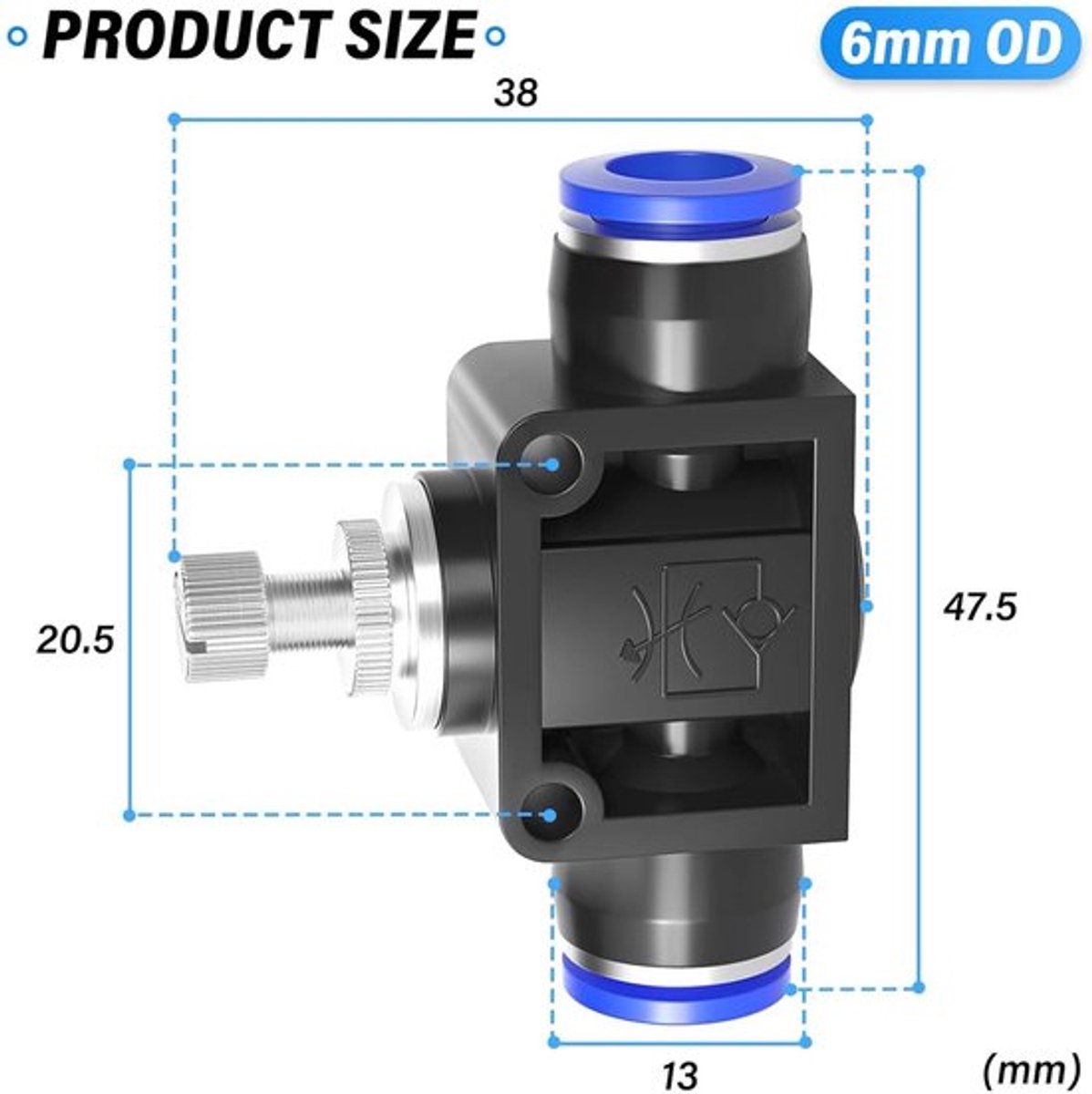 Regelklep 6mm OD - 5 Stuks - Luchtstroomregelklep - Push to Connect - Eenvoudig te installeren - Stevige kunststof klemmen - Luchtregelaar