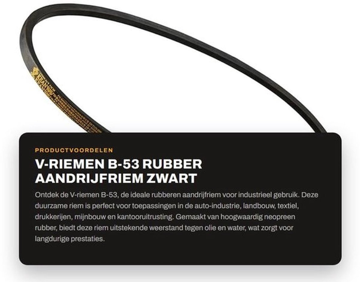 Aandrijfriem Rubber - Neopreen - 133" x 0,63" x 0,47" - Trapeziumontwerp - Flexibel - Geschikt voor diverse sectoren - Riem