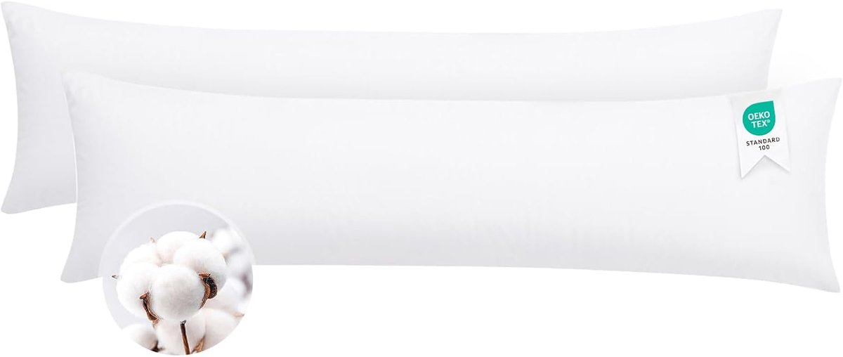 Zijslaapkussen overtrek 40 x 145 cm - katoen - set van 2 - met ritssluiting voor optimale comfort - ShopVlot