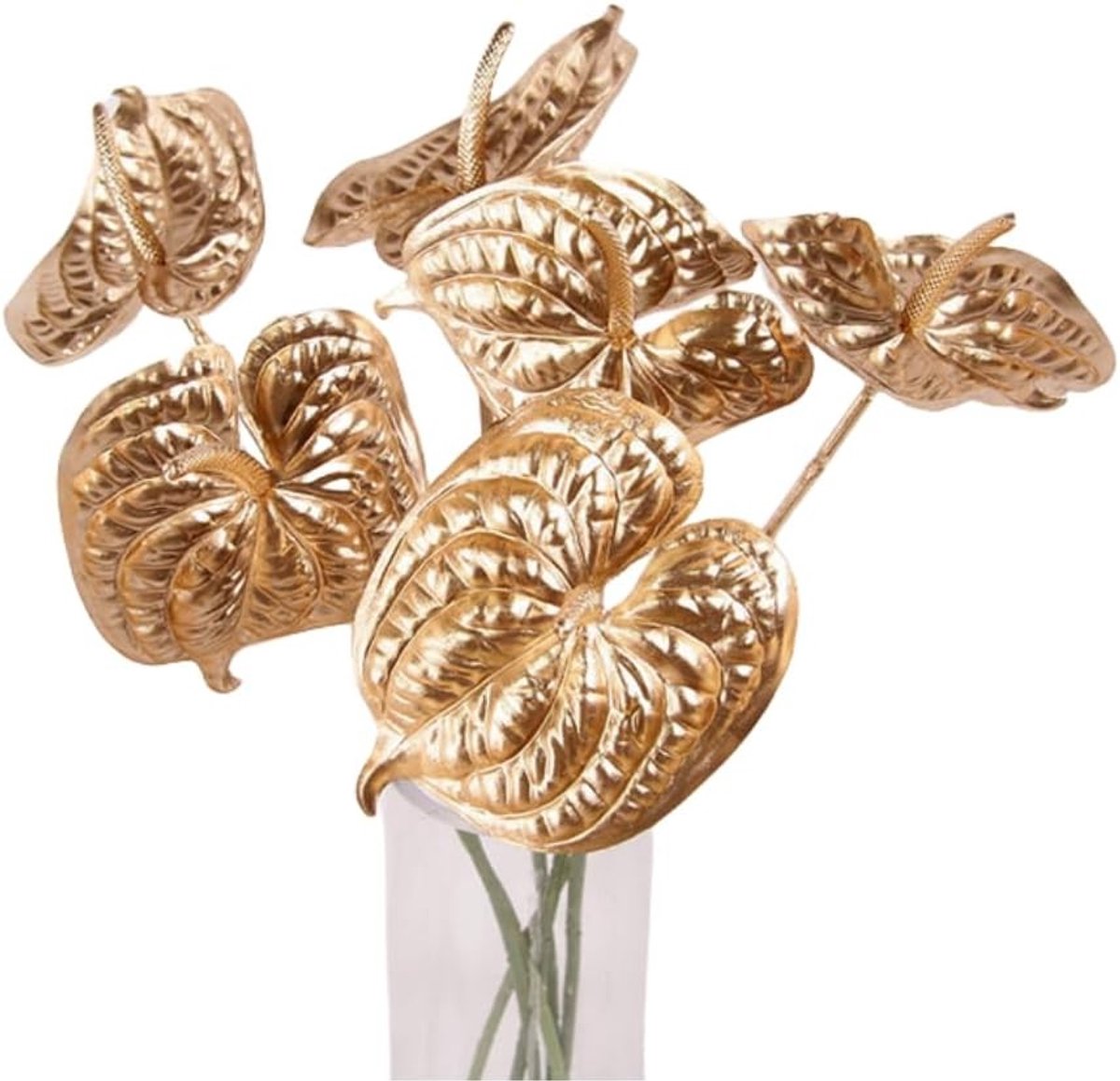 Vijf Stuks Kunstmatige Anthurium Bloemen van 25 Inch - Realistische Nepbloemen voor DIY Hu decoration, Feest en Bruiloft Boeket Versiering