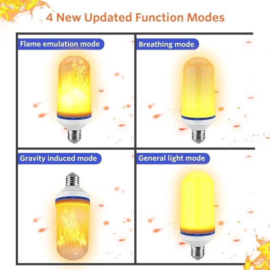 4 stuks LED-vlamlampen E27 – Vlam-effect (ook voor omgekeerde montage) – Vintage decoratieve lamp — afbeelding 5